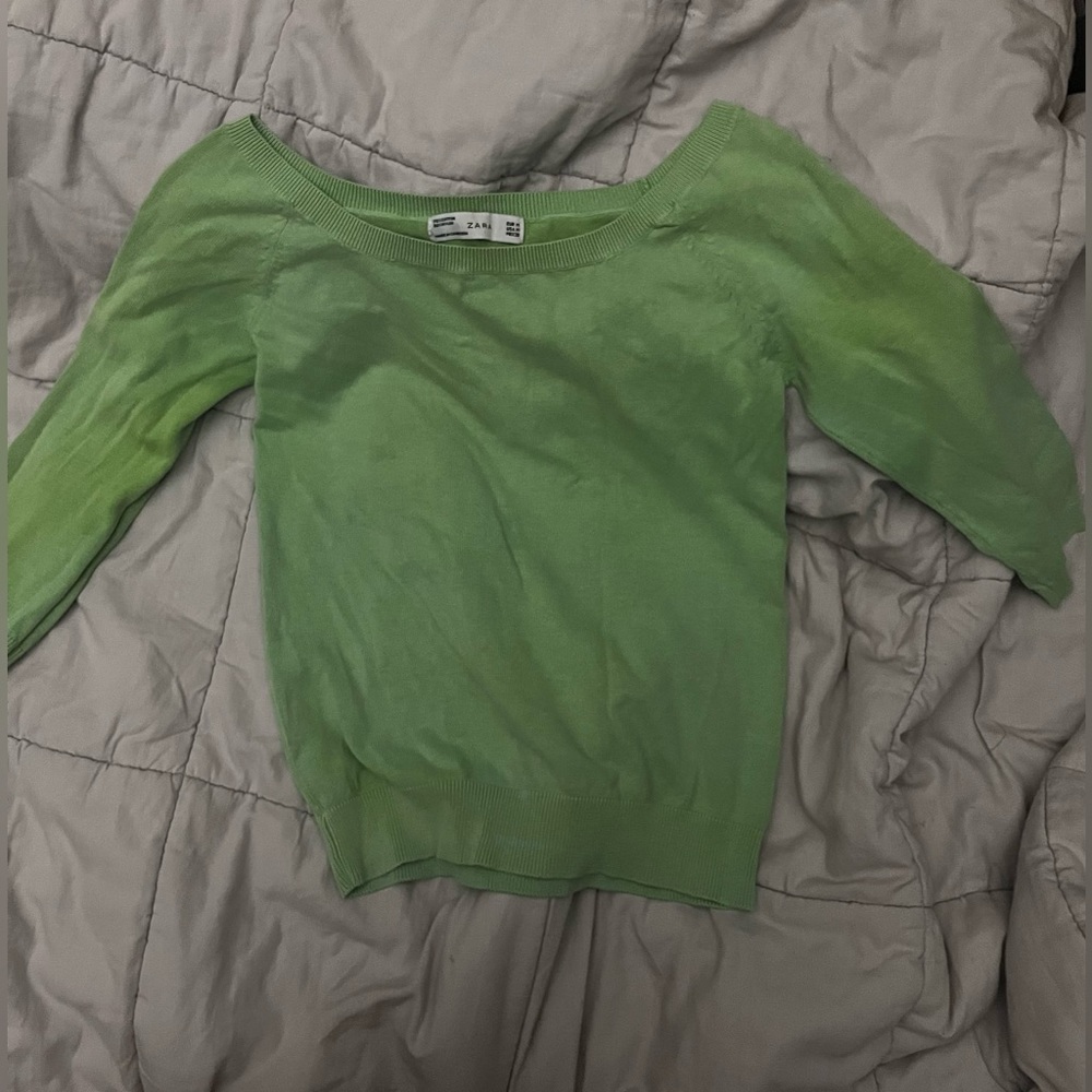 Light green Zara top, off the shoulder.